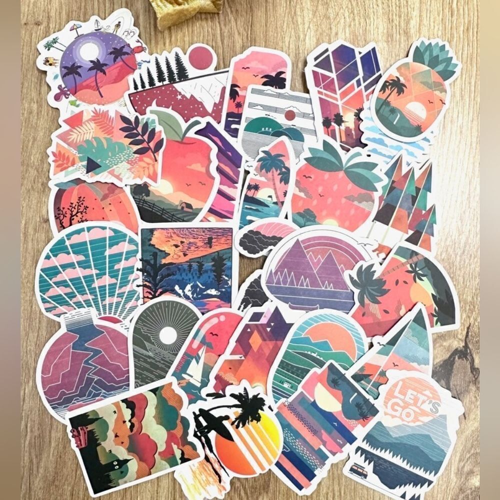 Sunset Beach Sticker Pack, Waves, Palm Tree - Picture 5 of 10